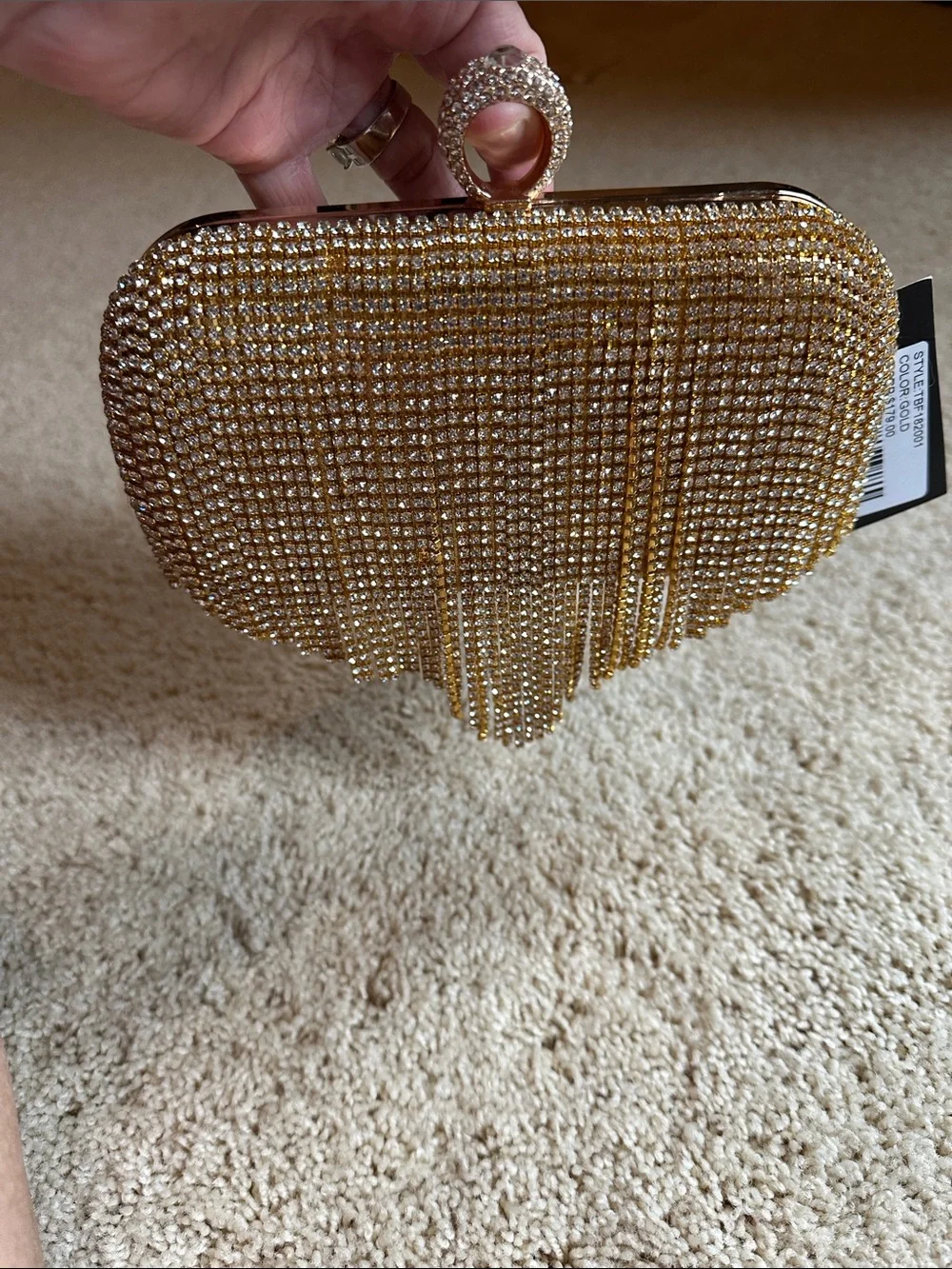 NWT- Bagley Mischka Crystal Fringe Evening Clutch - Gold